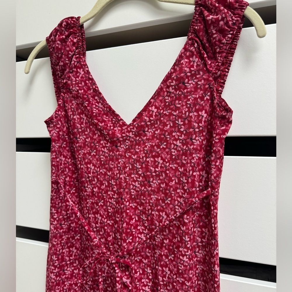 RUE 21 Vintage Y2K Pink Red Floral Cap Puff Sleeve Midi Dress Size Small - Picture 4 of 14